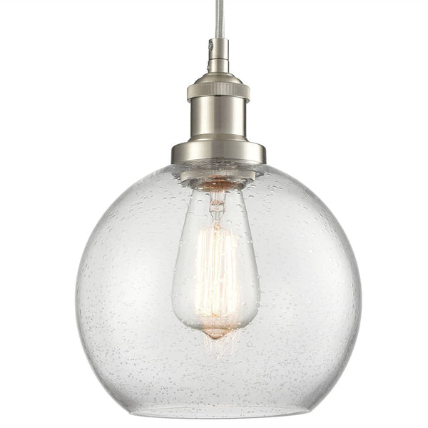 Modern Kitchen Glass Globe Pendant Light Brushed Nickel